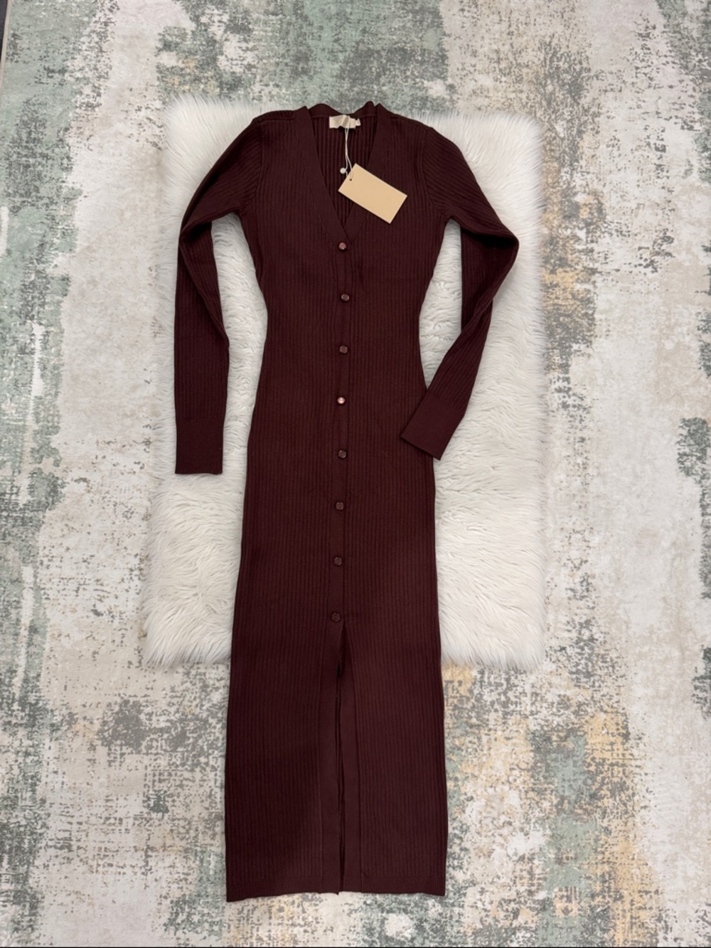 NWT ✨ Meshki Long Ribbed Button-Front  Dress in Brown